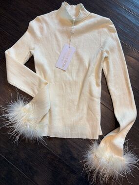 Torn by Ronny Kobo Journee Top in Cream Ribbed Mock Neck Sweater NWT Size Small